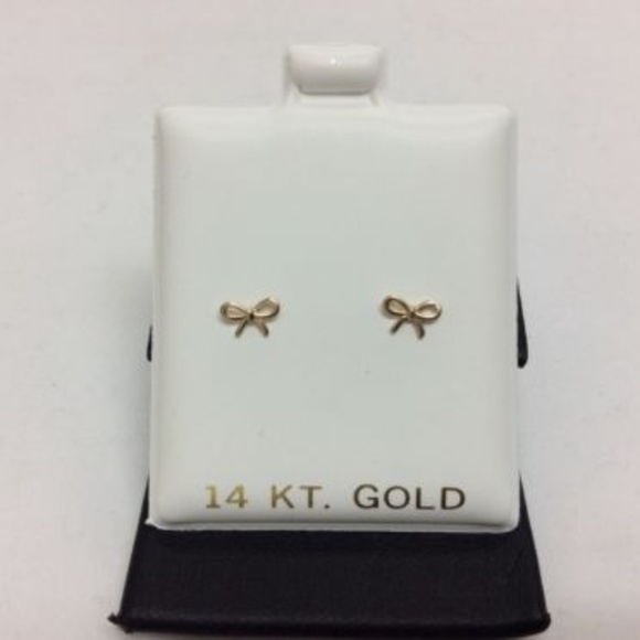 14k Gold Tiny Bow Stud Baby Earrings screw backs